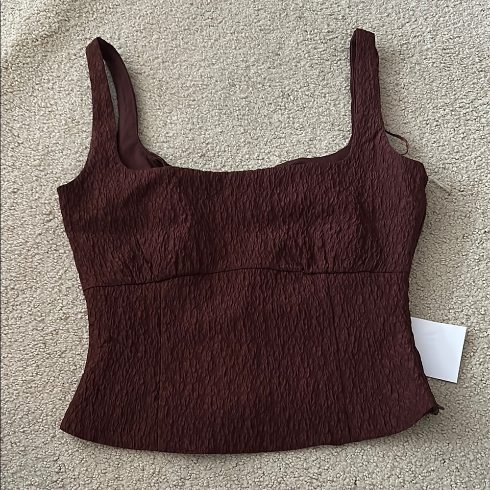 Zara Textured Square-Neck Tank Top in Deep Burgundy